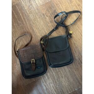 Vintage Brahmin Leather Crossbody Bag Set Black Brown Croc Embossed Made in USA